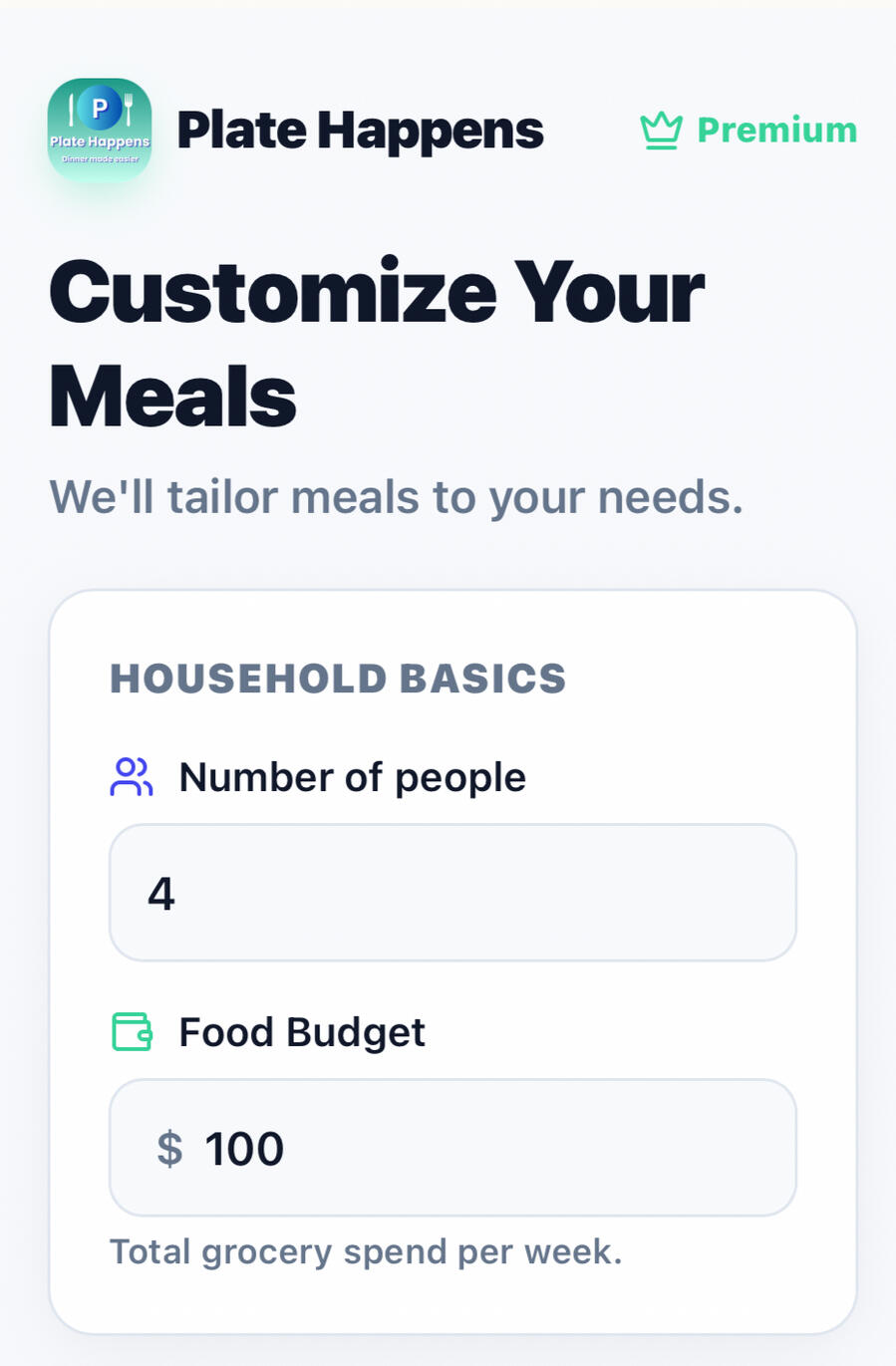 Enter your budget and number